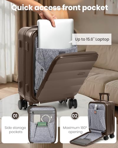 Image of Joyway Luggage Set 5 Piece Top Opening Suitcase Set with Spinner Wheel and TSA Lock, PC Hard Shell Carry on Luggage with Front Pocket, Suitcase with Backpack and Foldable Storage Bag (Coffee)