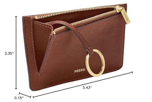 Image of Fossil Women's Logan RFID-Blocking Leather Zip Around Card Case Wallet with Keychain