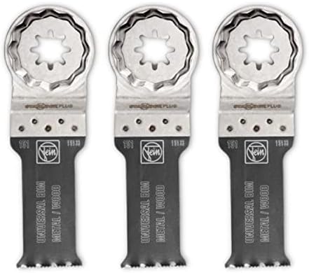 Fein StarLock Plus E-Cut Universal Oscillating Saw Blade - Narrow Waisted 1-1/8" Width for Copper Pipes, Wood, Drywall, Plastics - Fits Most Multitools - 3-Pack - 63502151270