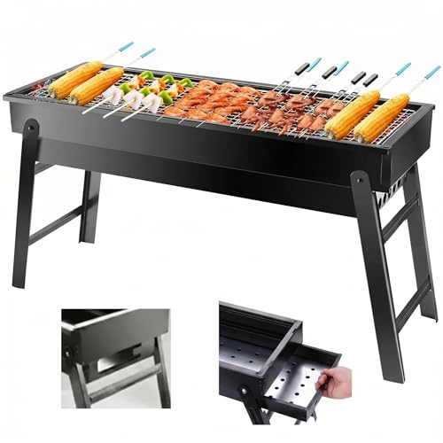 Portable Charcoal Grill Portable Tabletop BBQ for Outdoor Cooking | Compact Folding Grill for Camping Hiking Picnics & Travel | 24x13x9 Lightweight Smoky Flavor Grill