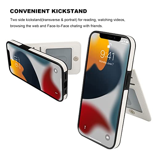 Image of KIHUWEY Compatible with iPhone 13 Pro Case Wallet with Credit Card Holder, Premium Leather Magnetic Clasp Kickstand Heavy Duty Protective Cover for iPhone 13 Pro 6.1 inch(White)