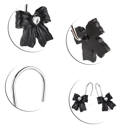 12PCS Shower Curtain Hooks Rings,Black Bow Resin Curtain Hooks Shower Rings for Bathroom Baby Room Nursery Art Decors - image 6