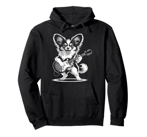 Papillon Dog Funny Guitar Papillon Pullover Hoodie