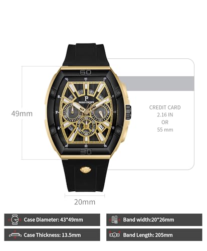PC PARAS CROWN Mens Watches Analog Quartz Luxury 50M Waterproof Tonneau Watches for Men Japanese Movement Stainless Steel Case Luminous Sport Watch - Image 4