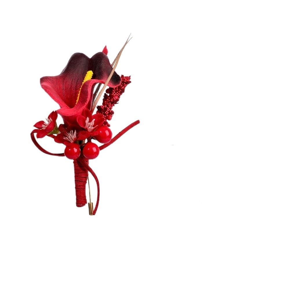 Huffa Brooch Handmade Simulated Calla Lily Corsage For Weddings - Elegant Red Floral Accessory(Brooch)