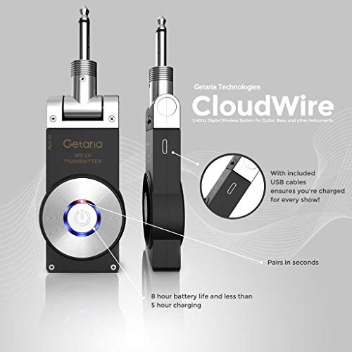Getaria Wireless Guitar System Rechargeable Digital Transmitter Receiver for Electric Guitar Bass
