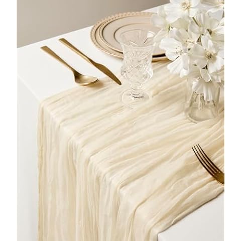 Vitalizart Cream White Cheesecloth Table Runner Cover