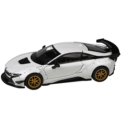 Modelo a escala 1/64 i8 Liberty Walk blanco con ruedas doradas