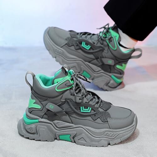 Image of Men'sHigh-Top Chunky Sneakers: Stylish Structural Accents, Trendy Dad Shoe Design, Comfortable Thick Sole & Durable Upper-Street Outfits & Urban Fashion Ensembles