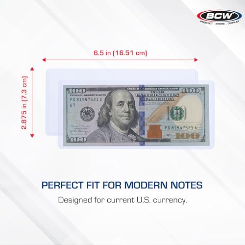 BCW Currency Topload Holder - Pack of 25 | Clear Rigid PVC Protective Sleeve for Standard US Dollar Bills | Archival Safe, Scratch-Resistant Display Toploader for Paper Currency Collectors