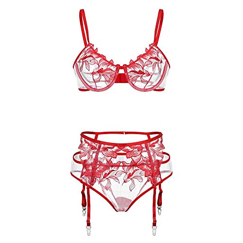 Lingerie dentelle transparente rouge M broderie chic et élégante