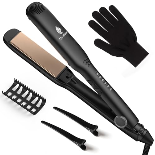 MiroPure 1.5 Inch Flat Iron, Hair Straightener with 30S Fast Heating & 60min Auto Shut-Off, Hair Straightener and Curler 2 in 1 with 3D Ceramic Floating Plates, Black