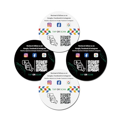Carte Google Review TapFive : lot de 4 badges NFC et QR code noirs et blancs