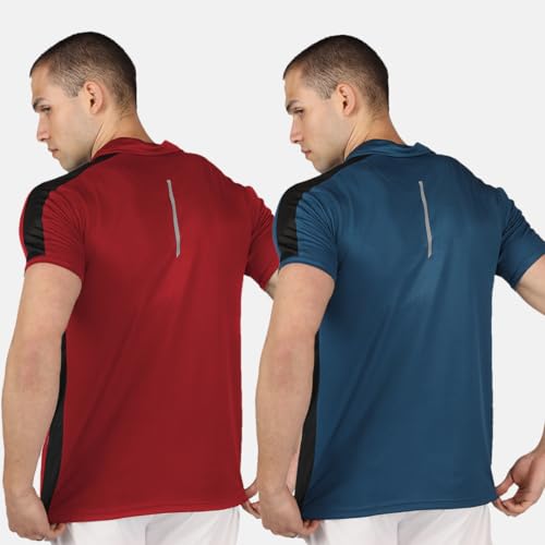 Image of CHKOKKO Men's Active Sports Wear Polo Half Sleeve Gym Tshirt with Button Collar Quick Dry Breathable Perfect for Workout Running Regular Fit Pack of 2