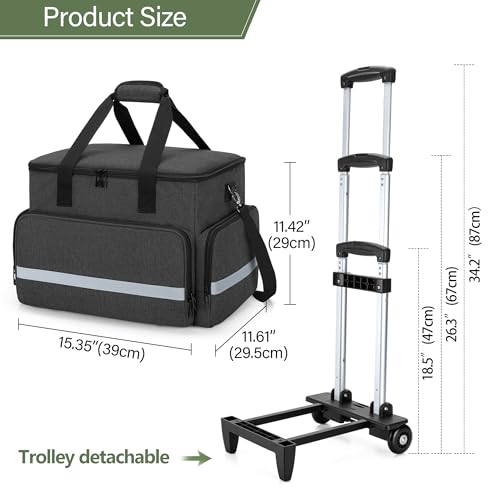 Image of CURMIO Rolling Teacher Tote Bag with Wheels for Teaching, Office, Black | Work Bag for Women, Teacher Uility Tote Bag, Large Capacity