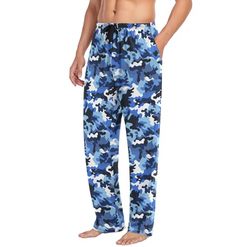 Men's Pajama Pants,Blue White Camouflage Lounge Lightweight Sleep Bottoms Pants with Pockets Size S-XXL4