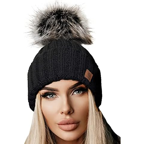 4sold Rita Womens Girls Winter Hat Wool Knitted Beanie with Large Pom Pom Cap SKI Snowboard Hats Bobble Black Cover