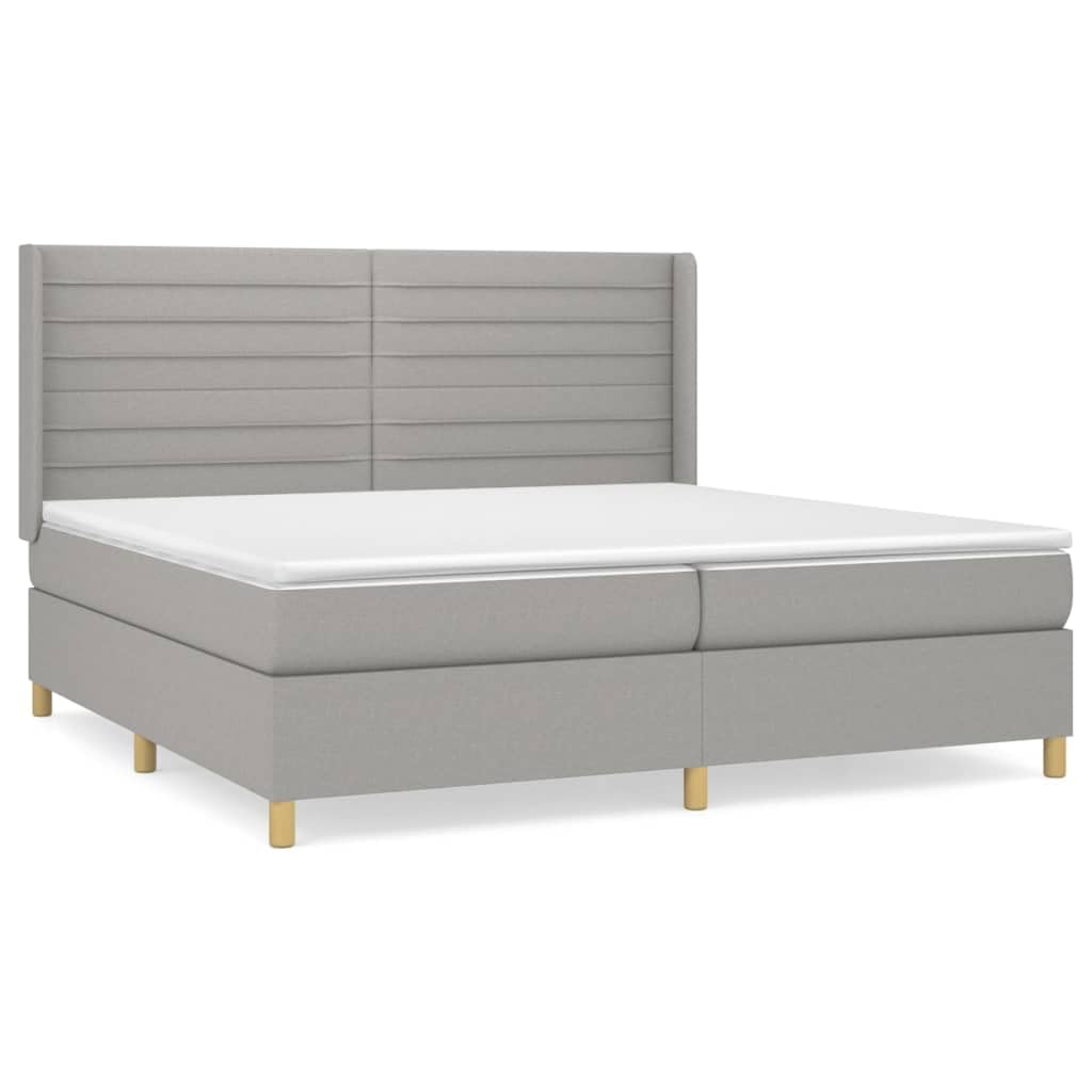 Tkanina z regulowanym zagłówkiem model 200x200 cm szary | Łóżko kontynentalne z materacem sprężynowym 200x200 cm, jasnoszare, tkanina, zagłówek regulowany, średnio twarde podparcie