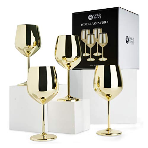 OS Oak & Steel ENGLAND Juego de 4 Copas de Vino de Acero Inoxidable Doradas para Regalar