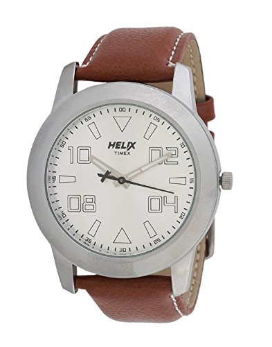 Image of Helix TIMEX Silicone Analog Men's Watch-Tw028Hg00 (Mother of Pearl Dial Brown Colored Strap)