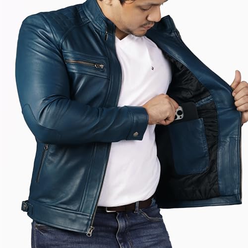 Image of Jild Signature Diamond Style Lambskin Leather Jacket Men - Premium Leather Cafe Racer Vintage Look Motorcycle Jacket Men