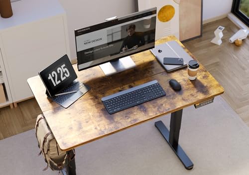 Claiks Electric Standing Desk, Adjustable Height Stand up Desk, 40x24 Inches Sit Stand Home Office Desk with Splice Board, Black Frame/Rustic Brown Top