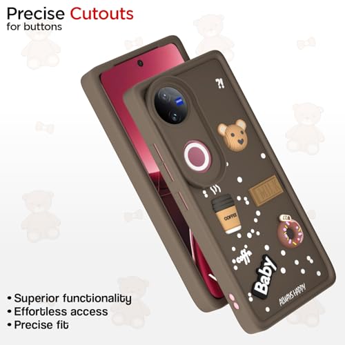 Image of Pikkme Back Cover for iQOO Z10R 5G / Vivo V50 5G / V50e 5G / Vivo T4R 5G | Cute Fun Cartoon 3D Bear Silicone Full Body Protection Bumper Cover (Brown)