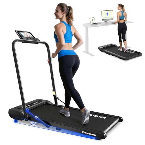 FlexiSpot Walking Pad Treadmill Under Desk Treadmill with Handle for Home Office, 1–10 km/h, 140 kg Load, LED Display, Remote Control, Non-Slip & Shock-Absorbing, Includes Lubricants, Blcak