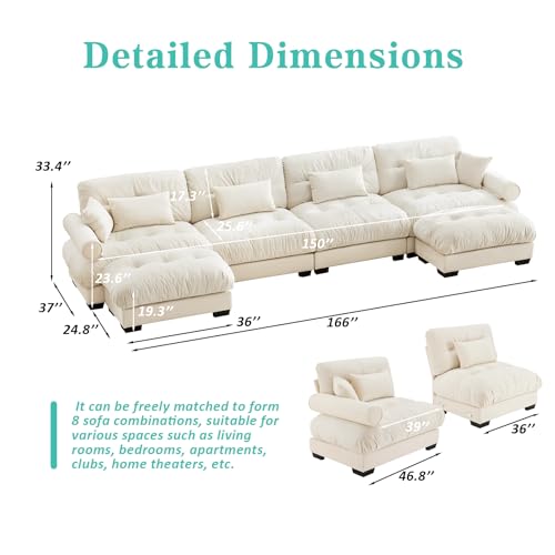 Image of SoarFlash Sectional Sofa Couch, U Shaped Modern Modular Sofa with Solid Wood Legs, Couches Sofas for Living Room Apartment, Comfortable Couches, Beige