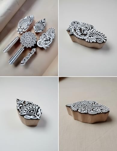 Image of RENIQ Wooden Printing Block for Fabric & DIY Craft | Handcrafted Indian Design Stamp for Textile, Pottery, Mehndi & Home Decor (Multicolor1)