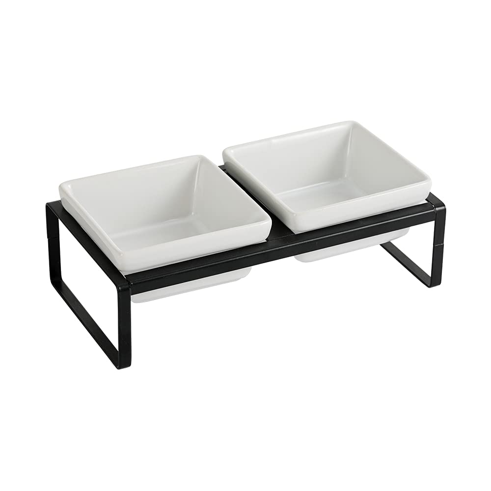 Comedero Gato Comedero Perro - Comedero Elevado Gato con Soporte - Comederos para Gatos Perros Pequeño y Mascotas - Doble Cuenco de Ceramica para Agua Comida 280ML×2