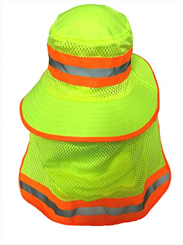 Image of Men High Visibility Reflective Sun Hat with Neck Flap Wide Brim Boonie Hat Bucket Cap