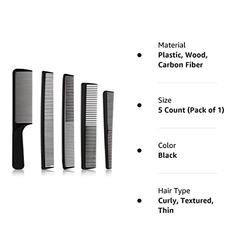 5 Pieces Hair Cutting Comb Barber Comb Hair Styling Combs Fine Teeth Carbon Comb Set Anti Static Heat Resistant Hairdressing Tapered Comb For Men Women (Classic Combs) #TOP7