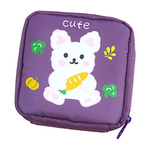 Tainrunse Sanitary Napkin Storage Bag Waterproof Cartoon Zipper Design Tampon Pouch for Teen Girls Women Purple Cover