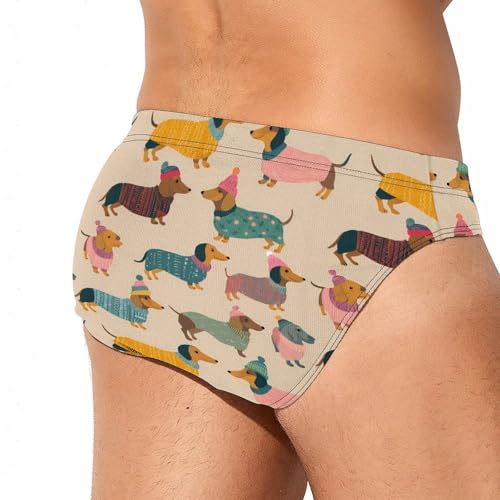 Cute Dachshund Dog Pattern Men's Swim Briefs Low Waist Bikini Swimsuit Underwear Beach Swimwear3