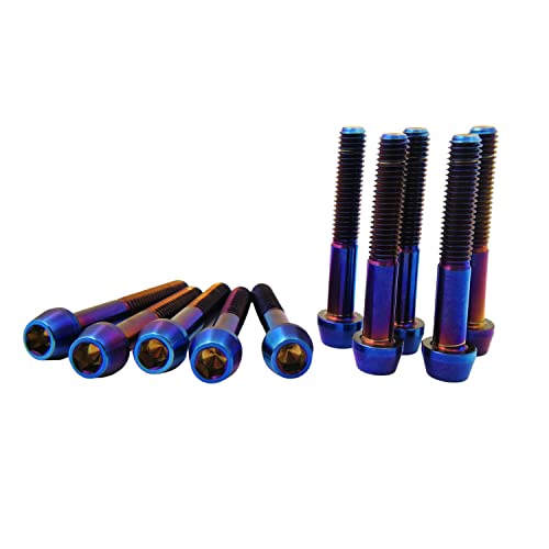 Rison-Titanium GR5-30 Rison Titanium Bolts Ti Bolt M5*0.8 * 35 Hex Tapered Socket Head 5Pcs Burnt Blue Titanium Hex Tapered Head Bolt Screw thumb #3