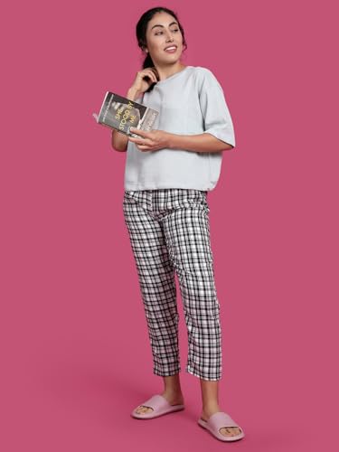Image of KRYPTIC Women's 100% Pure Cotton Woven Pyjama | Mid Rise Relaxed Fit Full Length Nightwear Pant with Elasticated Drawstring Waistband & Side Pocket | Comfortable Lounge, Sleepwear & Casual Bottom Wear