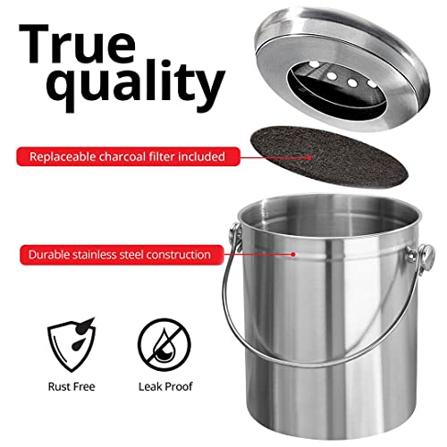 Chef's Star Stainless Steel Kitchen Compost Bin for Counter Top or
