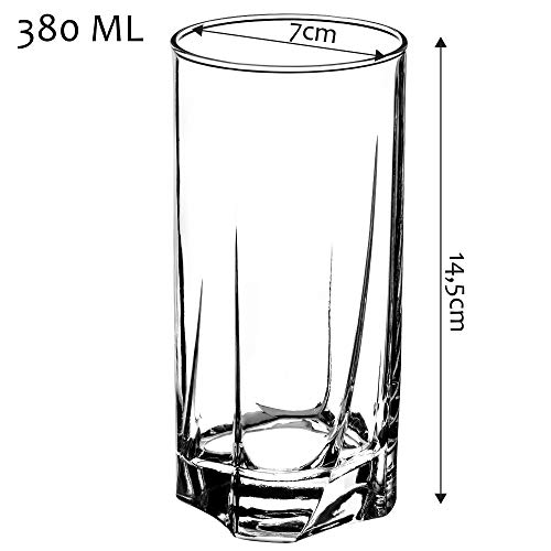 KADAX Bicchieri Trasparenti da Cocktail in Vetro, Bicchieri Highball con Profilo Alto per Long Drink, Mojito e Acqua, Tumbler Moderni (Set di 6, 380 ml) - immagine 4