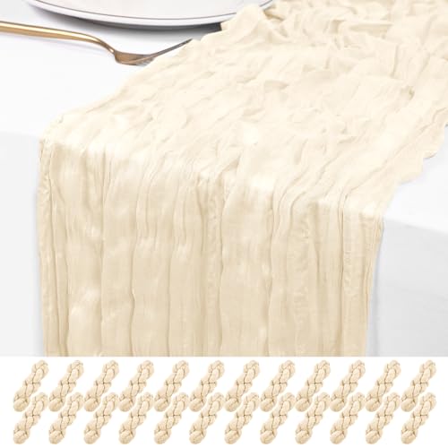 ABKLESACH 24 Pack Ivory Table Runner 20x120 inch Cheesecloth Table Runner