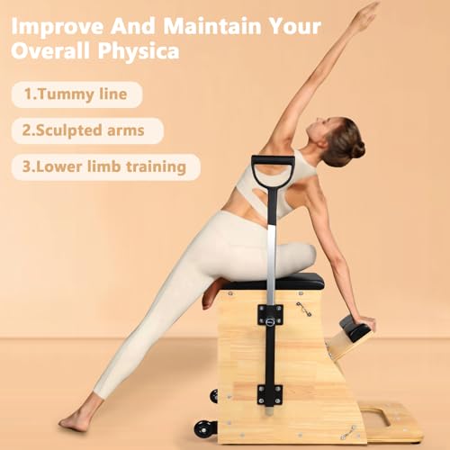 ARKANTOS Pilates Chair, Split-Pedal Stability Combo Chair with Handles, Yoga Fitness Trainer, Pilates Reformer Machine, Pilates Equipment Perfect for Home Use & Gym Workout (Black)