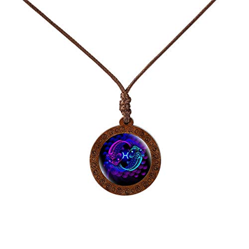 QYQMYK Sternbild Halskette,Fische Konstellation Charm Halskette 12 Sternzeichen Horoskop Zeichen Anhänger Schmuck Für Junge Mädchen Leder Anhänger Kette Mode Schmuck Cover