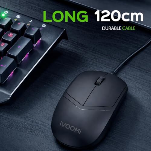 Image of iVOOMi Bold Wired Mouse Plug & Play Installation, 120cm Cable Length, Adjustable DPI Upto 1000, Plug-&-Play, Button Life - 1,000,000, iOS, Win, Linux & Android, 1 Year Warranty - Newly Launch