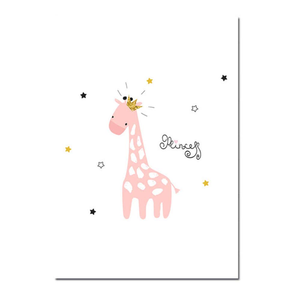 Imprimir en lienzo Imagen de arte de pared Pequeña princesa Niños Poster Baby Nursery Cartoon Animal Jirafa Pintura Kids Room Decor 40x50cm (15.7x19.7 pulgadas) Con marco