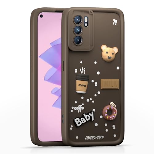 Image of Pikkme Back Cover for Oppo Reno 6 Pro 5G | Cute Fun Cartoon 3D Bear Silicone Full Body Protection Bumper Case (Brown)