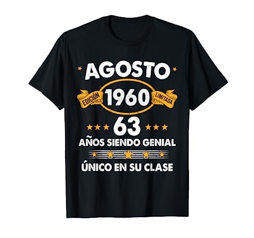63 Años Cumpleaños Regalo Hombre Agosto 1960 Agosto 63 Años Camiseta
