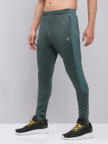 Image of TECHNOSPORT Men's Melange Slim Fit Techno Dry Trackpants Drawstring 2-Pocket Polyester Joggers for Gym Running Workout UPF50+ Anti Odour