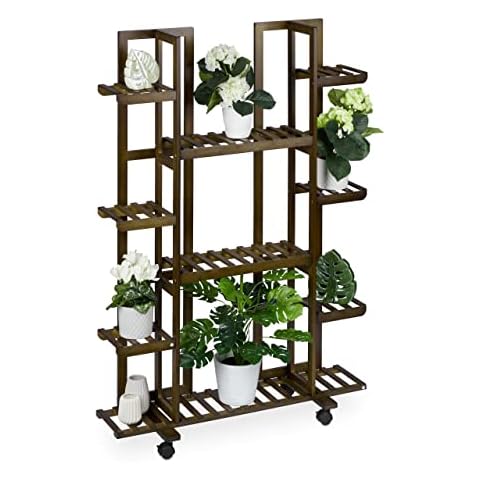 Relaxdays 9-Shelf Bamboo Plant Stand Cover