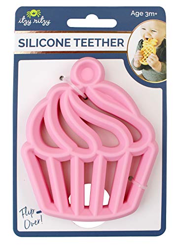 Image of Itzy Ritzy Silicone Baby Teether - BPA-Free Infant Teether with Easy-to-Hold Design & Textured Back Side to Massage & Soothe Sore, Swollen Gums - Teething Toy for 3 Months & Up - Cupcake