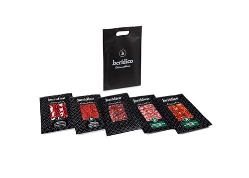 Pack 5 sobres de 100 g Loncheados Ibéricos Gourmet: Jamón Bellota y Lomo Bellota 100% Ibérico + Chorizo + Salchichón + Taquitos Ibérico. Extremadura. BERÍDICO